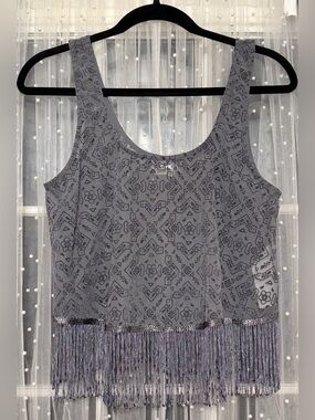 Hollister Sheer Patterned Fringe Hem Tank